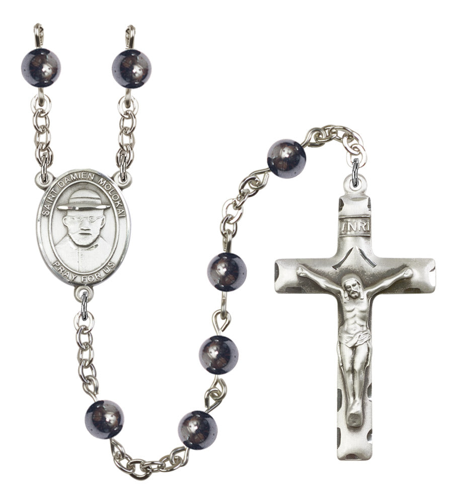 St. Damien of Molokai Silver Plated Rosary for Men