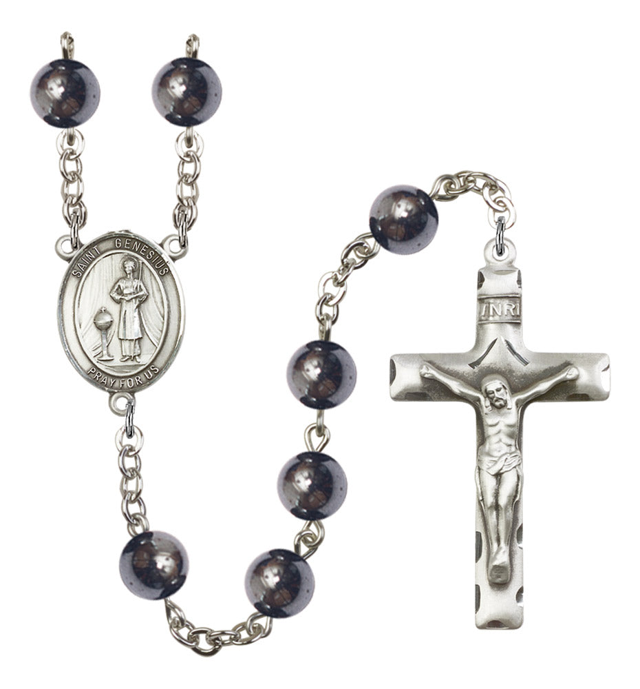 St. Genesius of Rome Silver Plated Rosary for Men