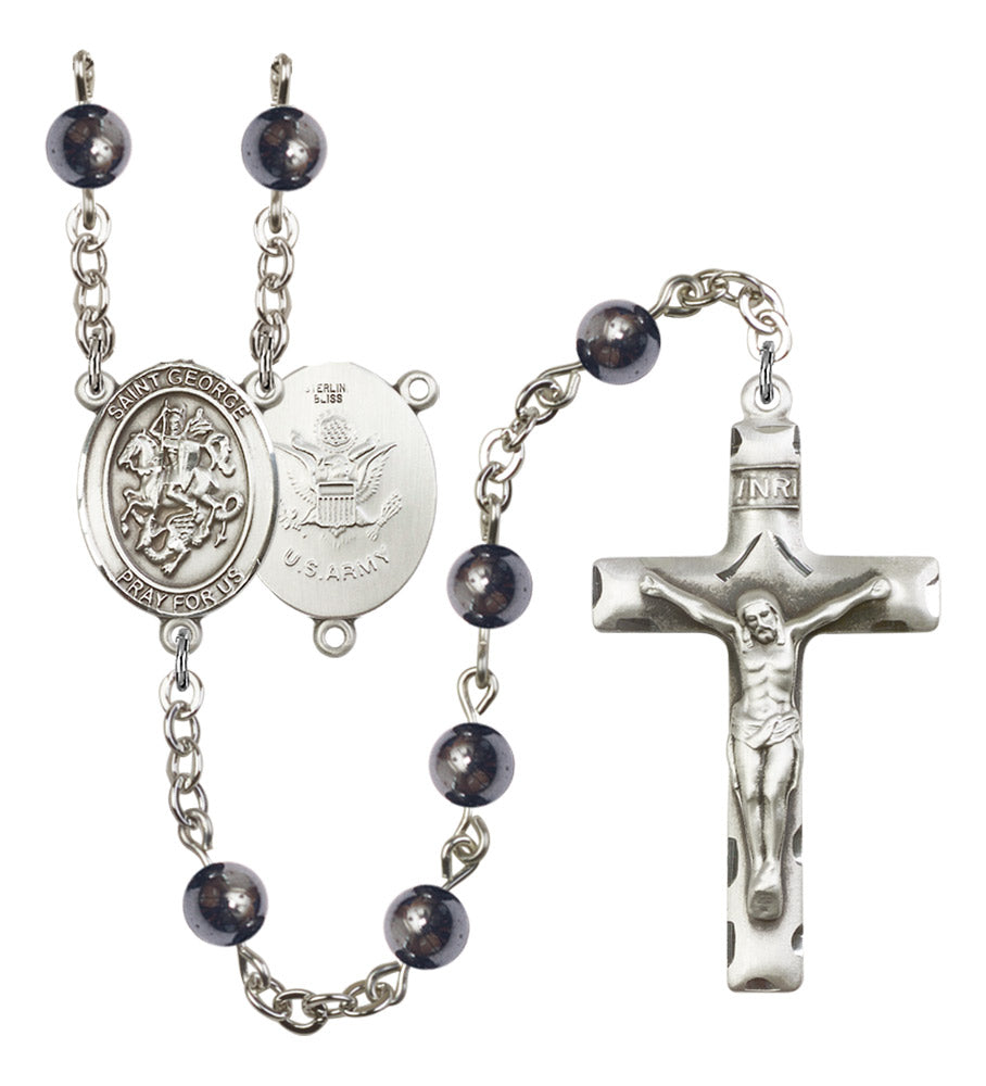 St. George Army Silver Plated Rosary for Men