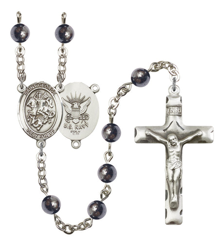 St. George Navy Silver Plated Rosary for Men