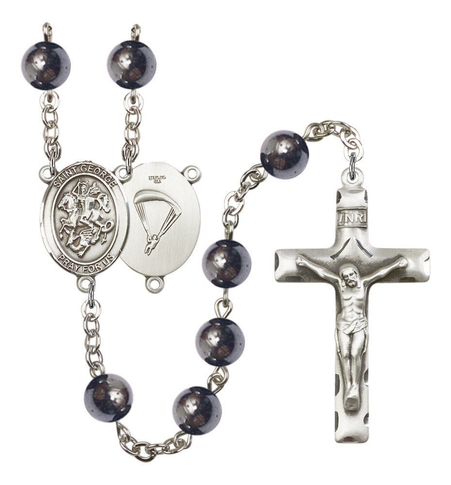St. George Paratrooper Silver Plated Rosary for Men