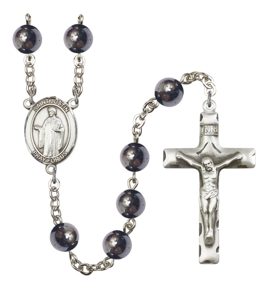 St. Justin Silver Plated Rosary for Men