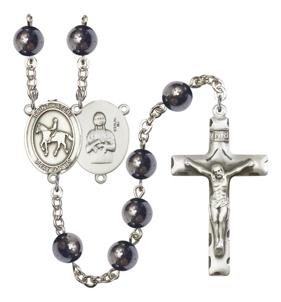 St. Kateri Equestrian Silver Plated Rosary for Men