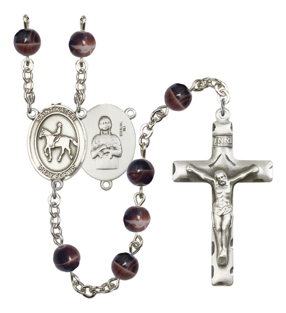 St. Kateri Equestrian Silver Plated Rosary for Men