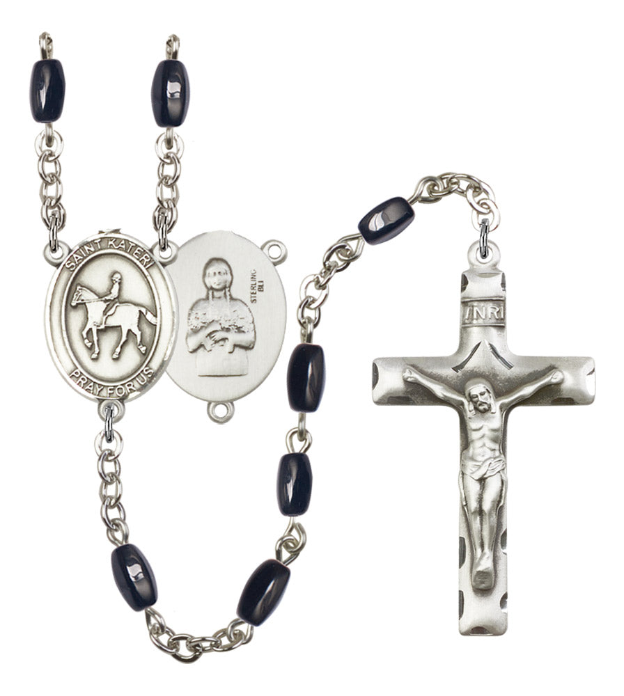 St. Kateri Equestrian Silver Plated Rosary for Men