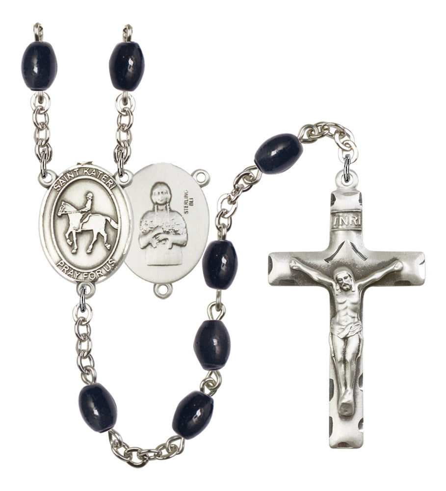 St. Kateri Equestrian Silver Plated Rosary for Men