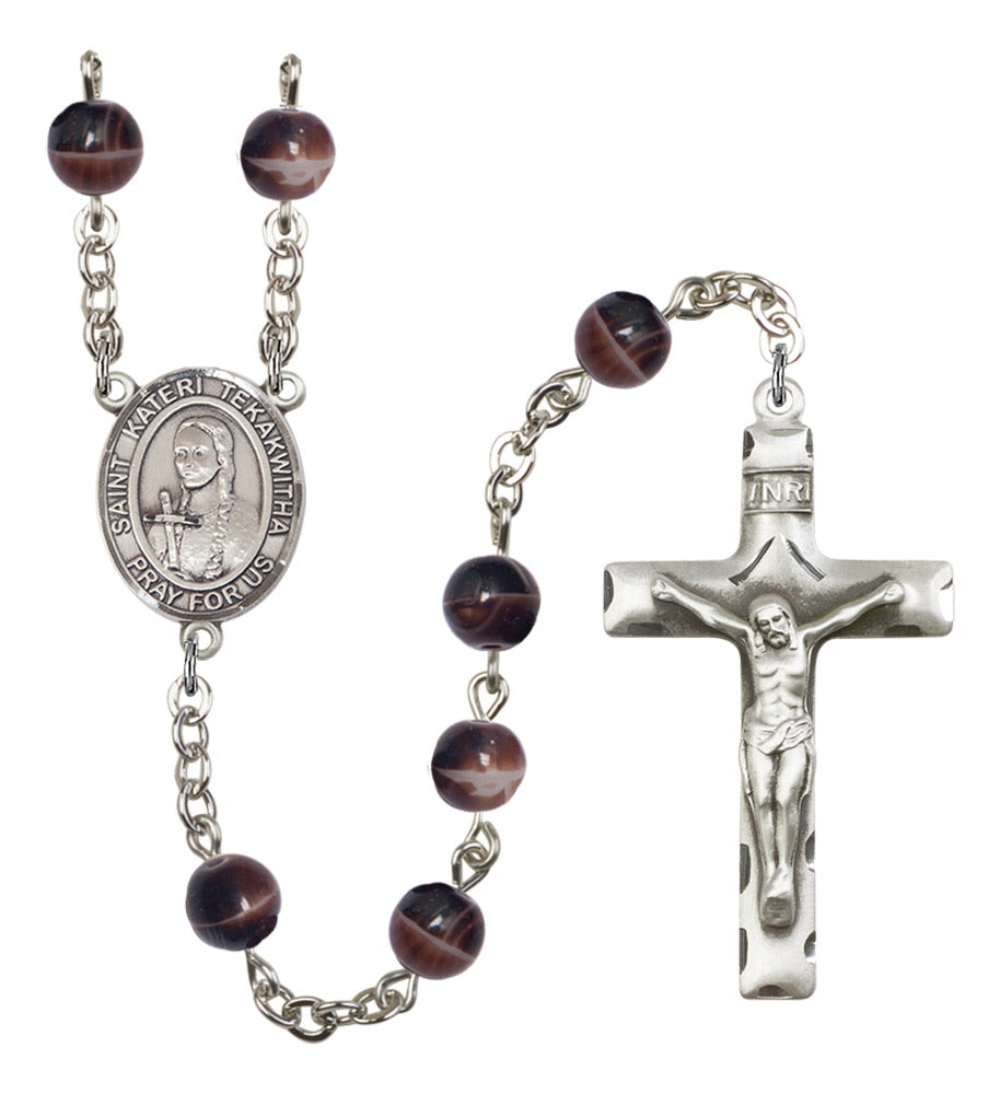 St. Kateri Tekakwitha Silver Plated Rosary for Men