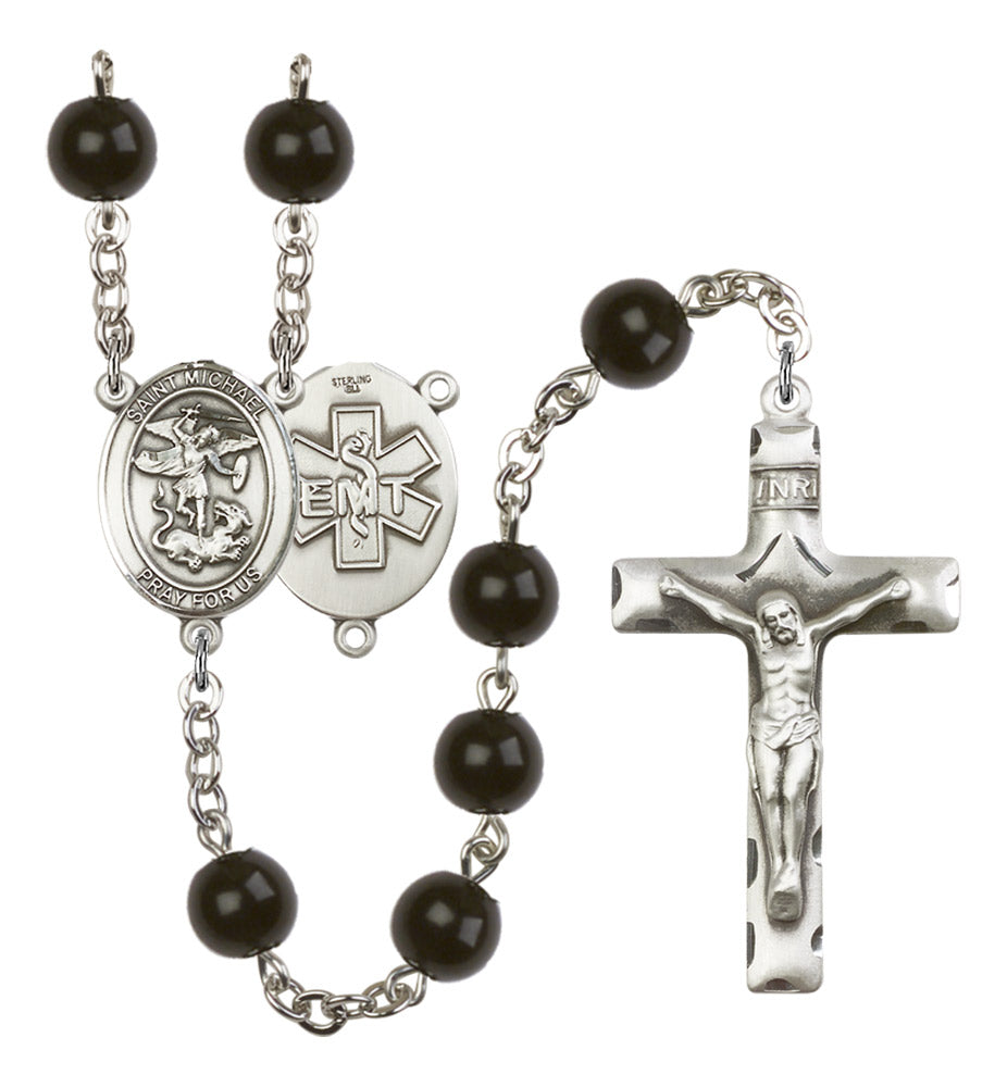 St. Michael EMT Silver Plated Rosary for Men