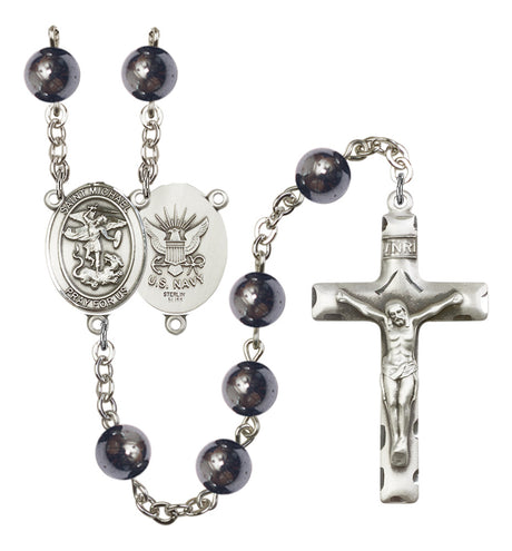 St. Michael Navy Silver Plated Rosary for Men
