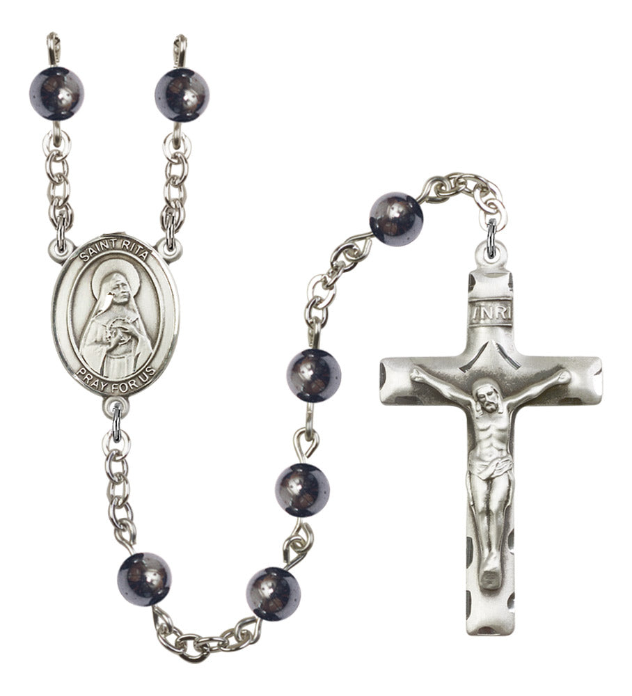 St. Rita of Cascia Silver Plated Rosary for Men
