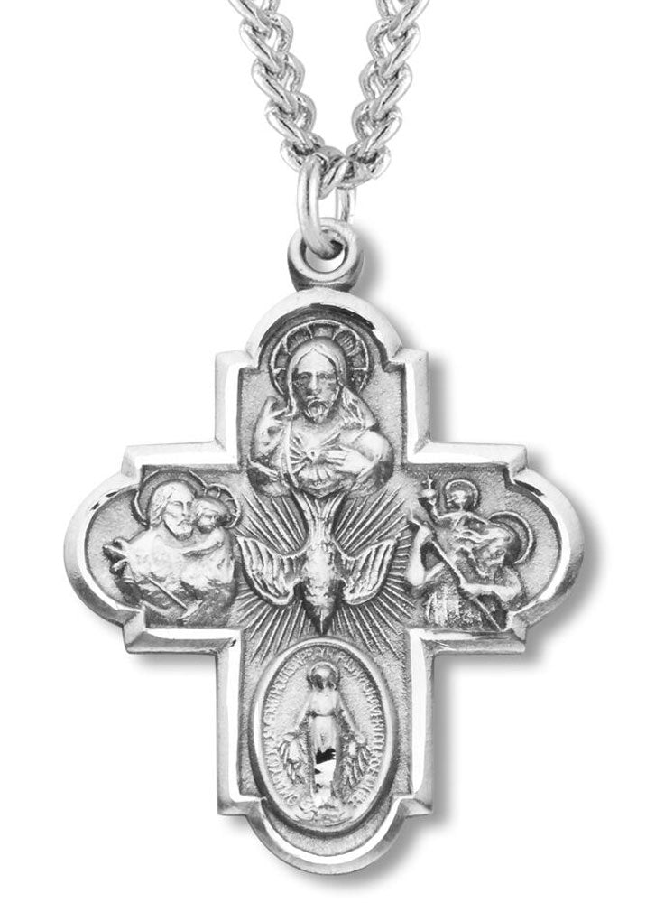 Sterling Silver Rounded Edge 4 Way Necklace Dove Center for Men