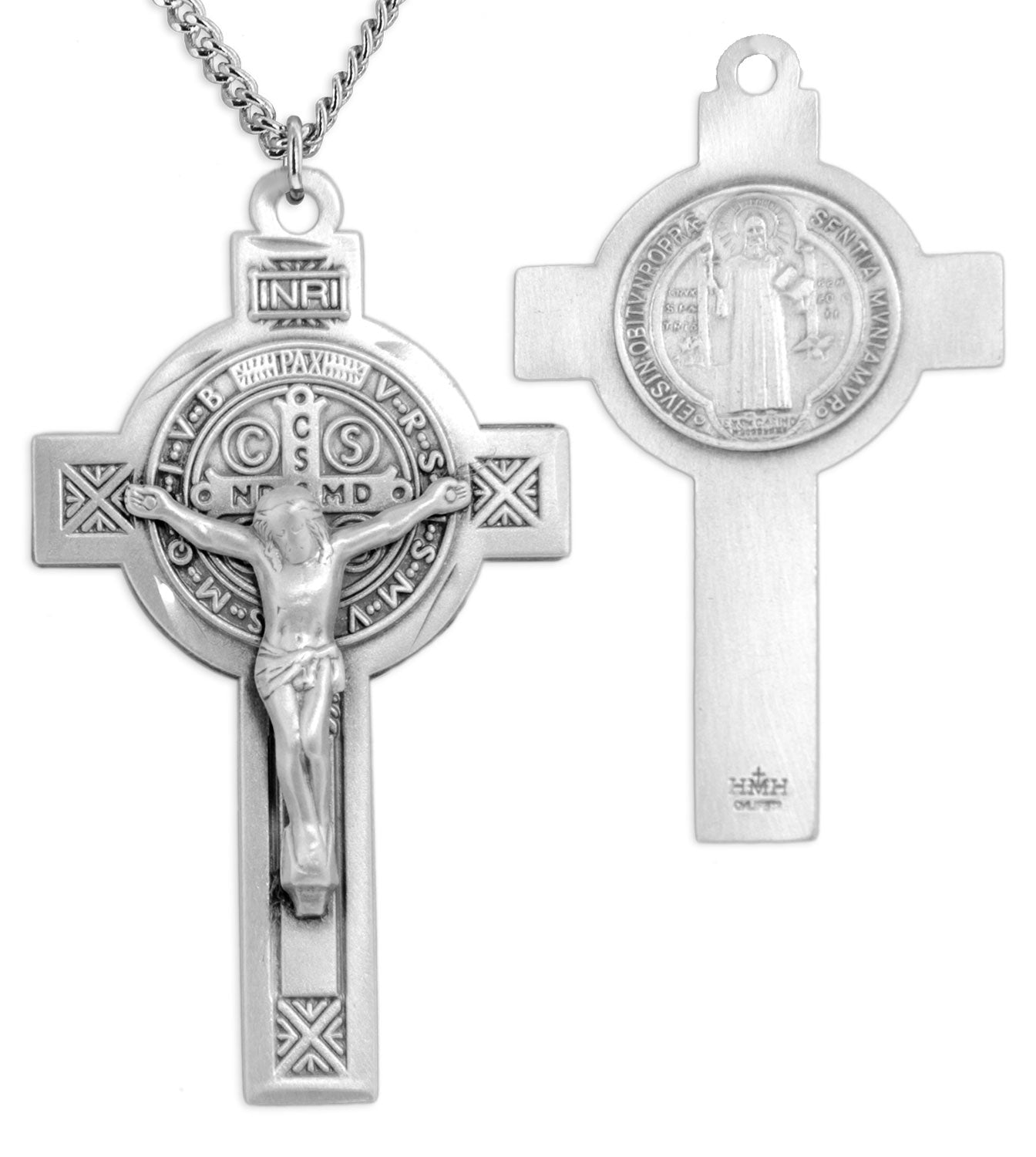 Large Sterling Silver St. Benedict Crucifix for Men