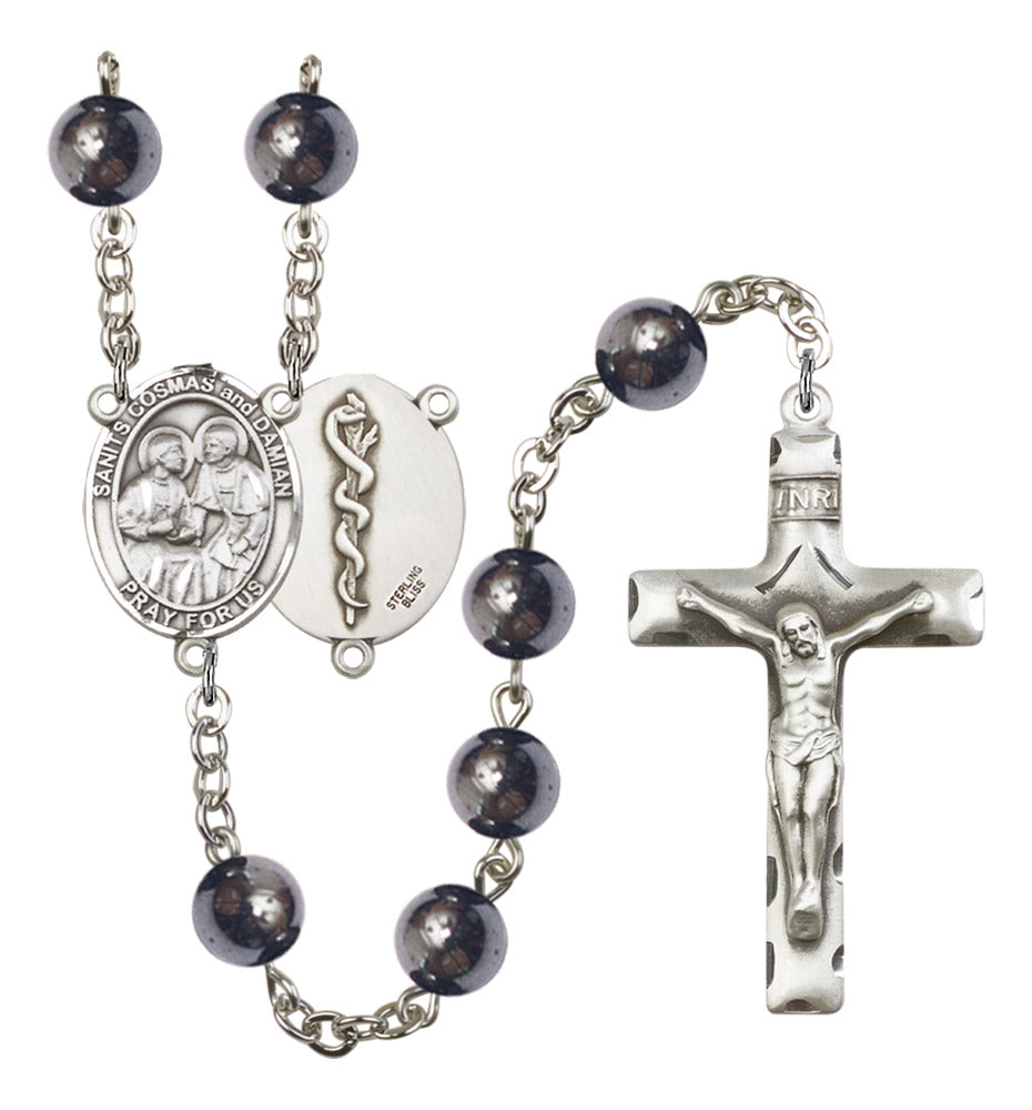 Sts. Cosmas & Damian Doctors Silver Plated Rosary for Men