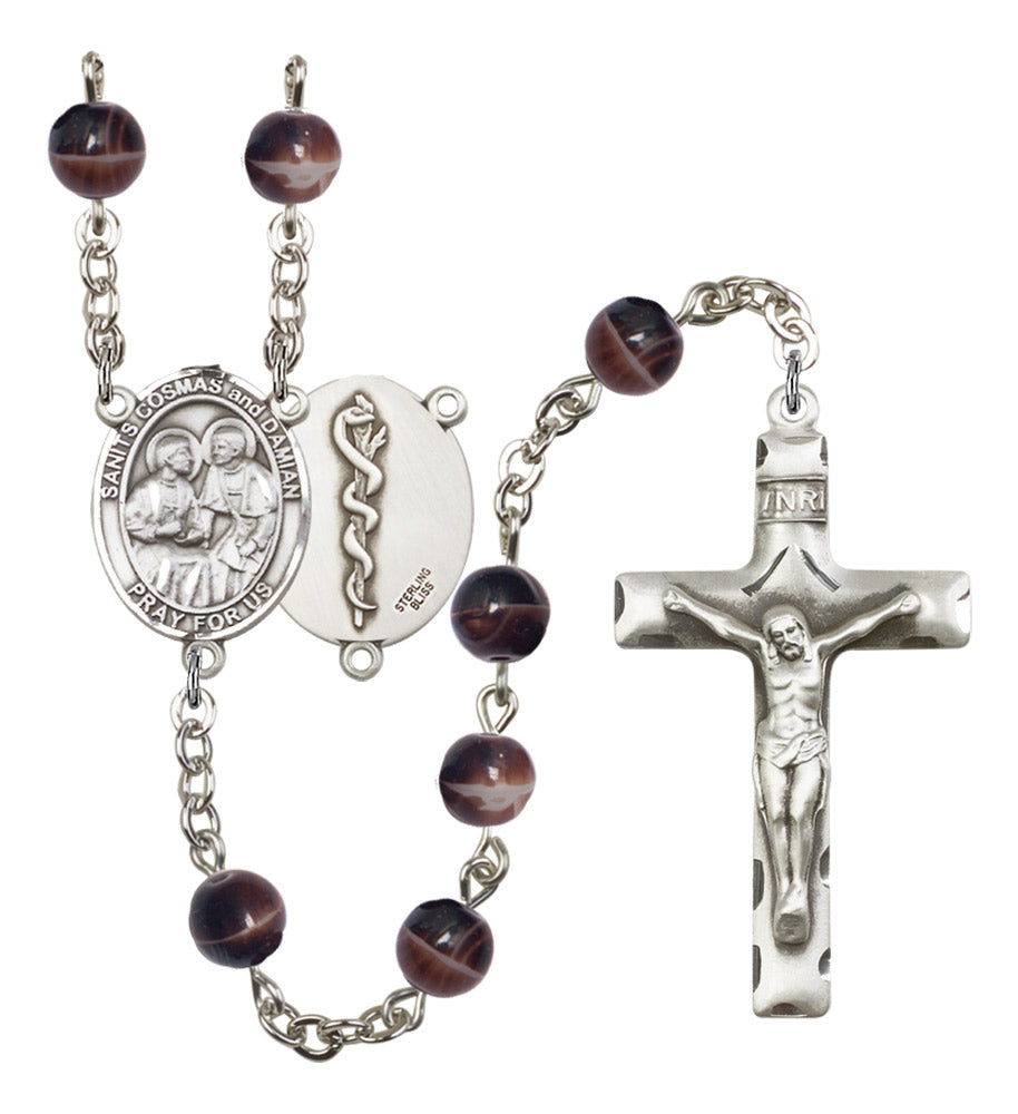 Sts. Cosmas & Damian Doctors Silver Plated Rosary for Men