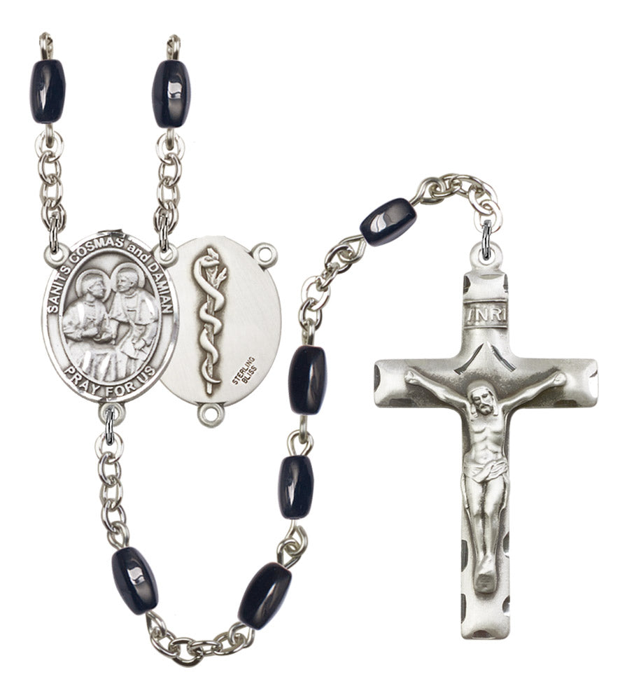 Sts. Cosmas & Damian Doctors Silver Plated Rosary for Men