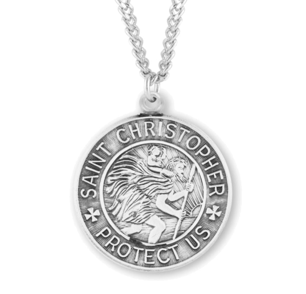 Textured Border Saint Christopher Necklace for Men