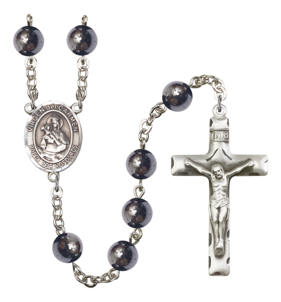 Virgen del Carmen Silver Plated Rosary for Men