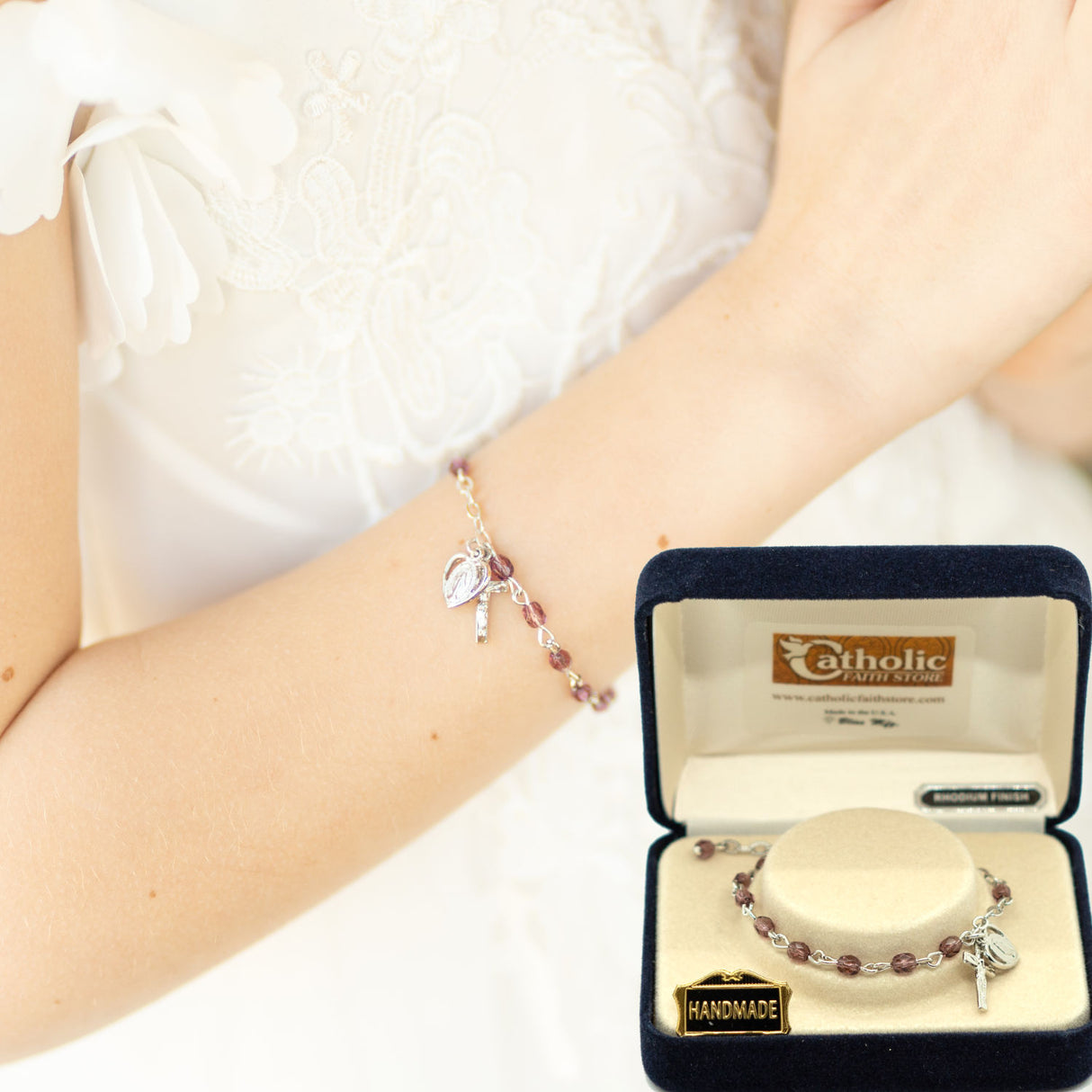 Miraculous and Crucifix Dangle Rosary Bracelet