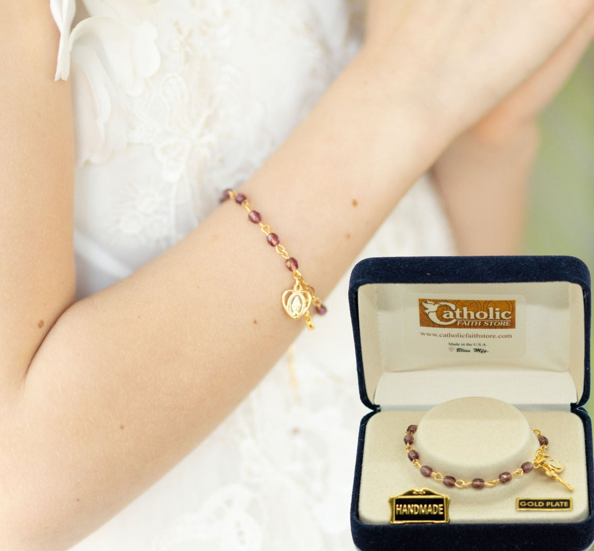 Miraculous and Crucifix Dangle Rosary Bracelet