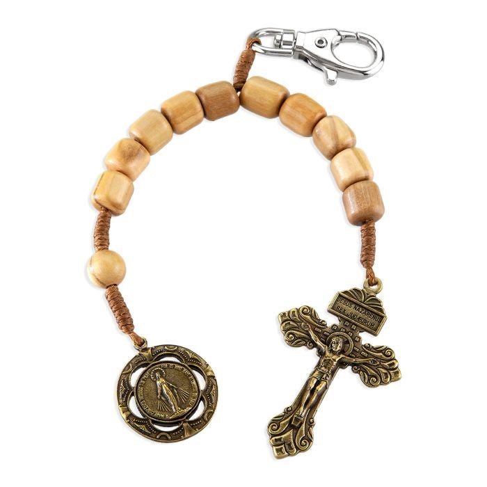 Miraculous Medal and Pardon Crucifix Auto Backpack Olive Wood Rosary