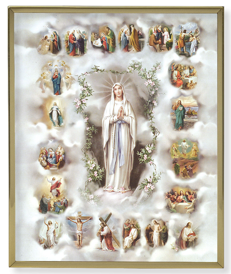 Mysteries of the Rosary 8x10 Gold Trim Plaque