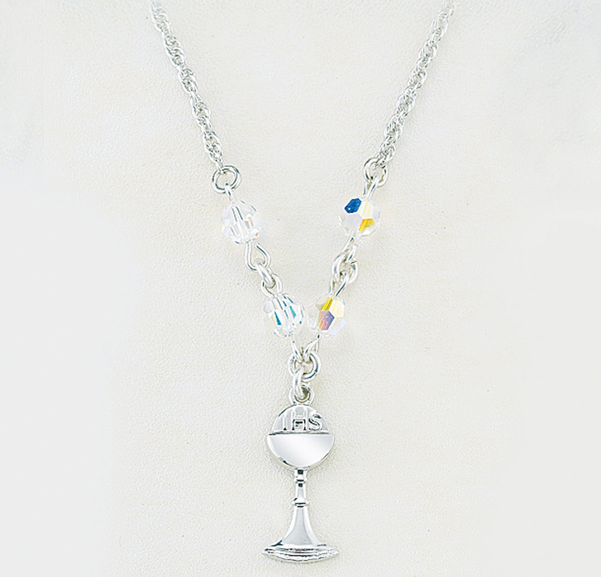 Chalice Necklace with Aurora Borealis Swarovski Crystals, Sterling Silver