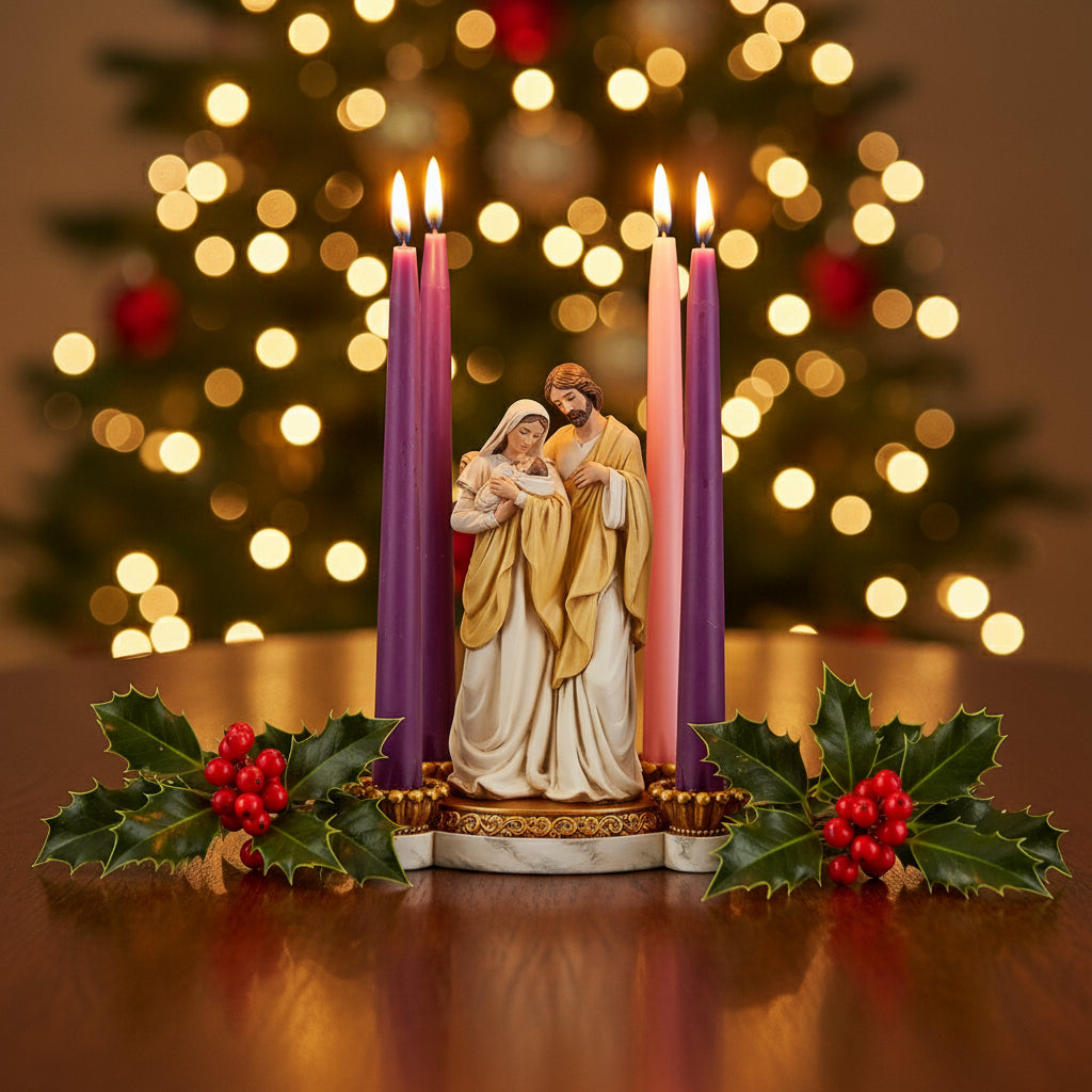 Holy Family Advent Candleholder – Nativity Christmas Centerpiece | Resin | 6" W x 9" H x 3.5" D