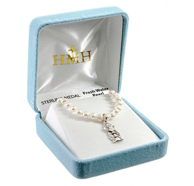 First Holy Communion Pearl Necklace with Chalice Wheat & Grapes Pendant