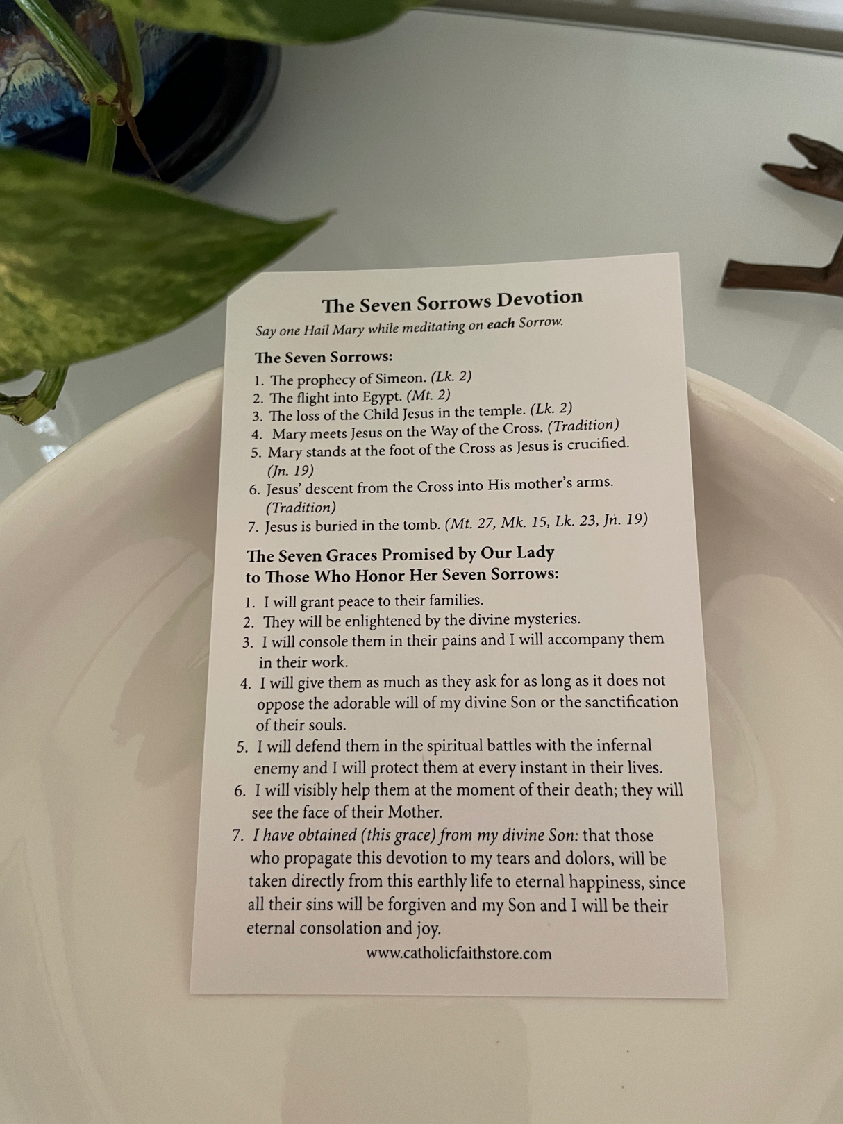 Our Lady of Sorrows Prayer Card