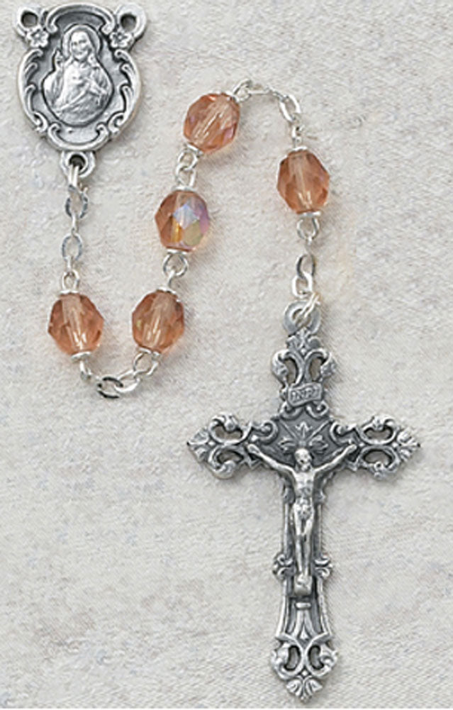 October Birthstone Rosary (Rose) - Silver Oxidized