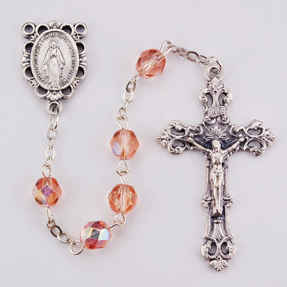 October Pink Aurora Glass Bead Rosary