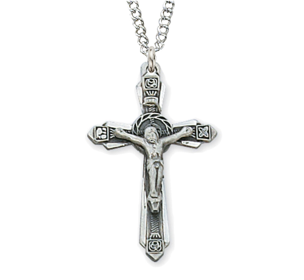 Pointed Edge Wreath Center Crucifix Necklace for Women
