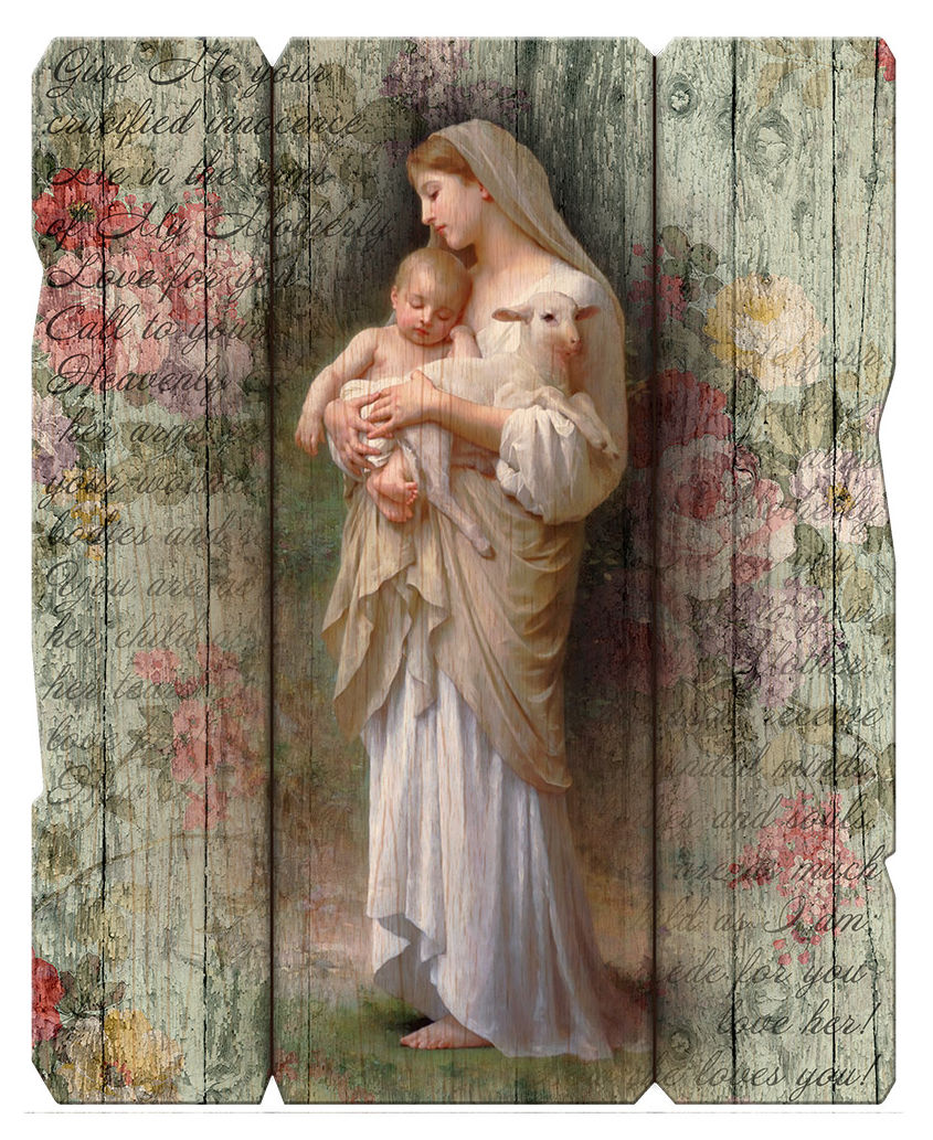 Our Lady of Divine Innocence Distressed Wood Wall Plaque
