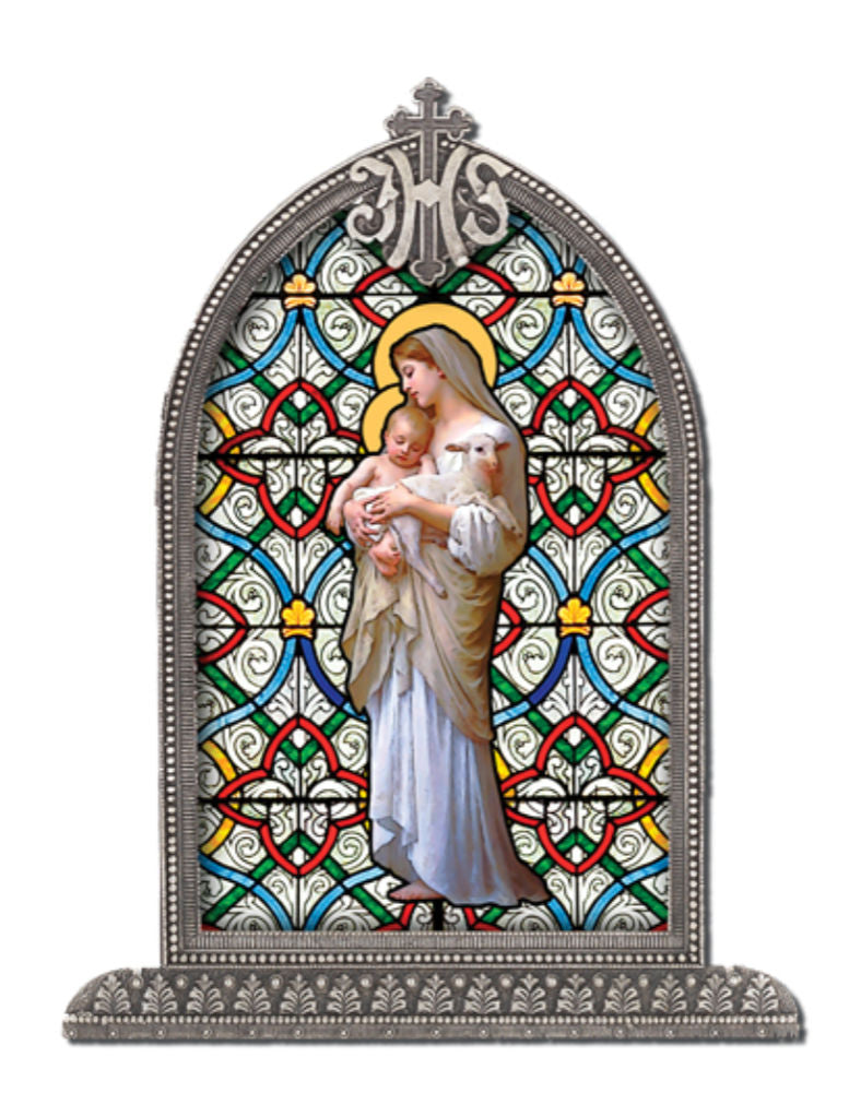 Our Lady of Divine Innocence Glass Art in Arched Frame