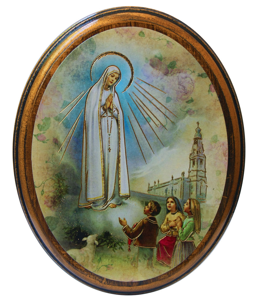 Our Lady of Fatima 4x5 Oval Wood Plaque