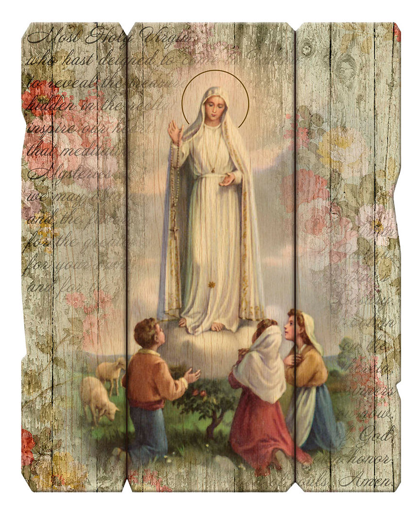 Our Lady of Fatima Distressed Wood Wall Plaque