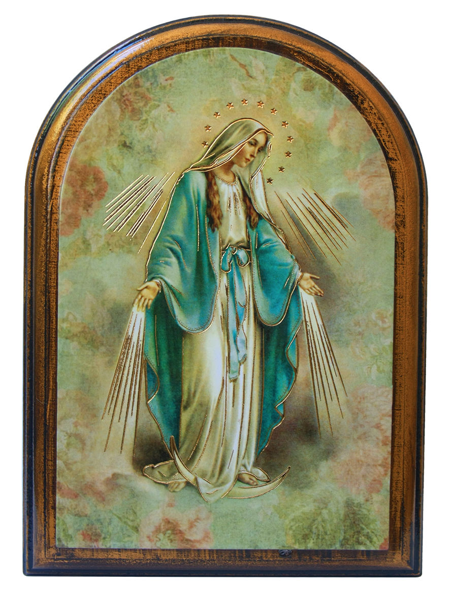 Our Lady of Grace 3.75x5.25 Arched Wood Plaque
