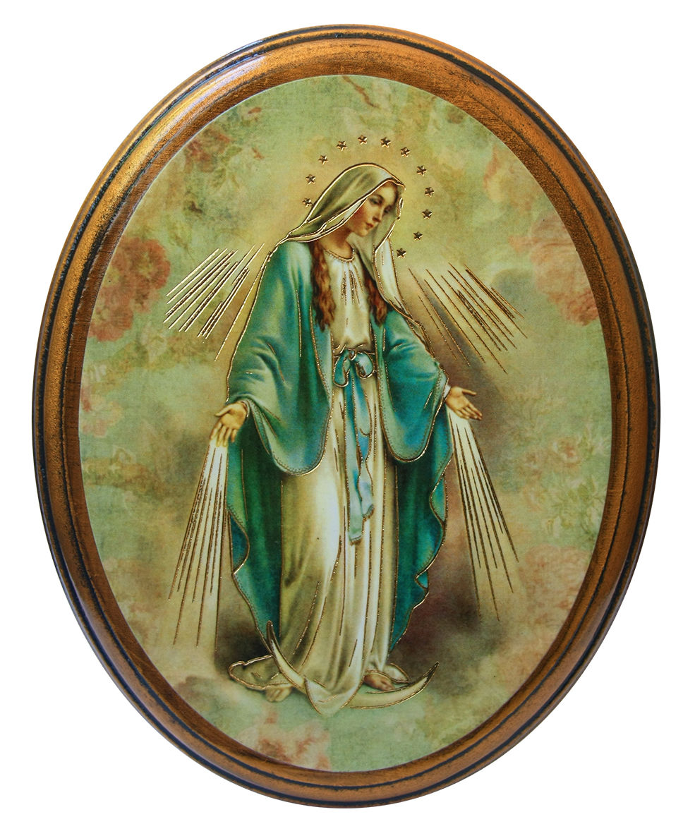 Our Lady of Grace 4x5 Oval Wood Plaque