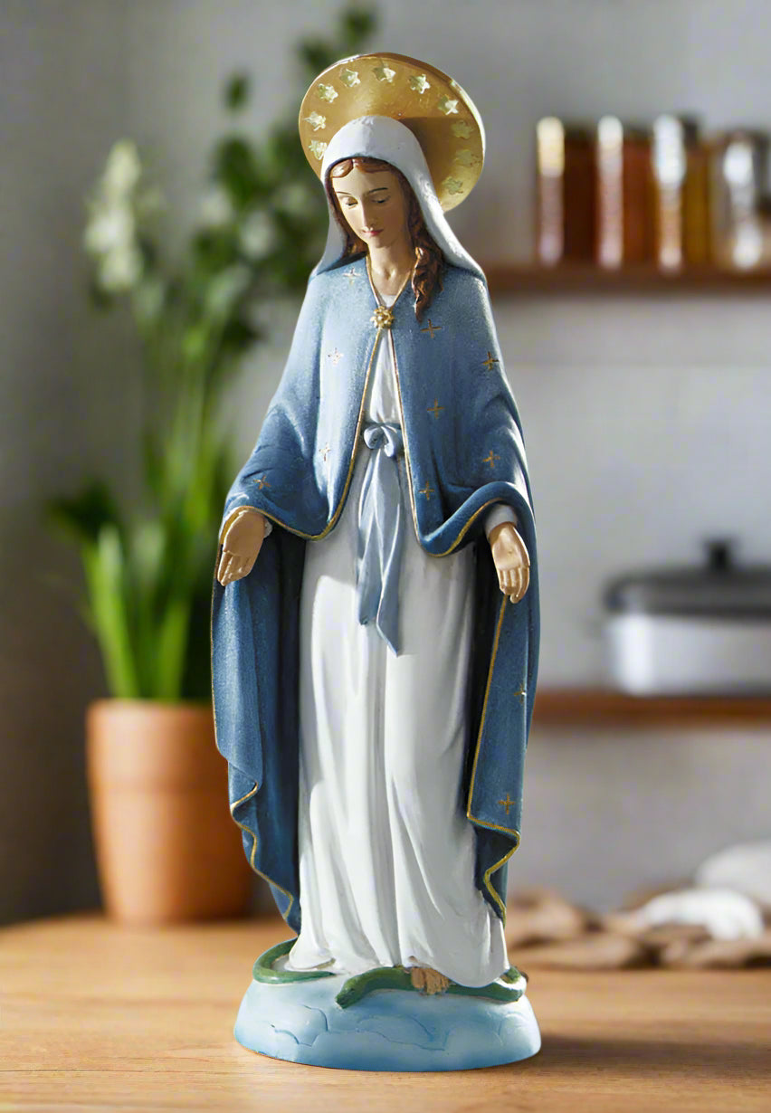Our Lady of Grace statue 8 inch full color stone-resin