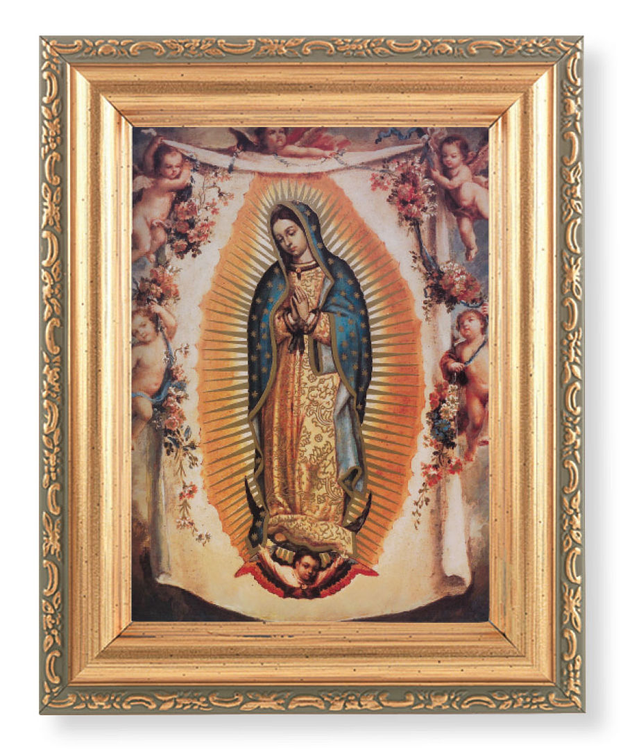 Our Lady of Guadalupe with Angels 4x5.5 Print Under Glass