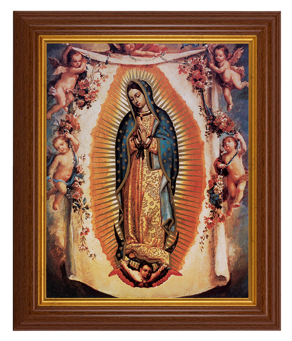 Our Lady of Guadalupe with Angels 8x10 Textured Artboard Dark Walnut Frame