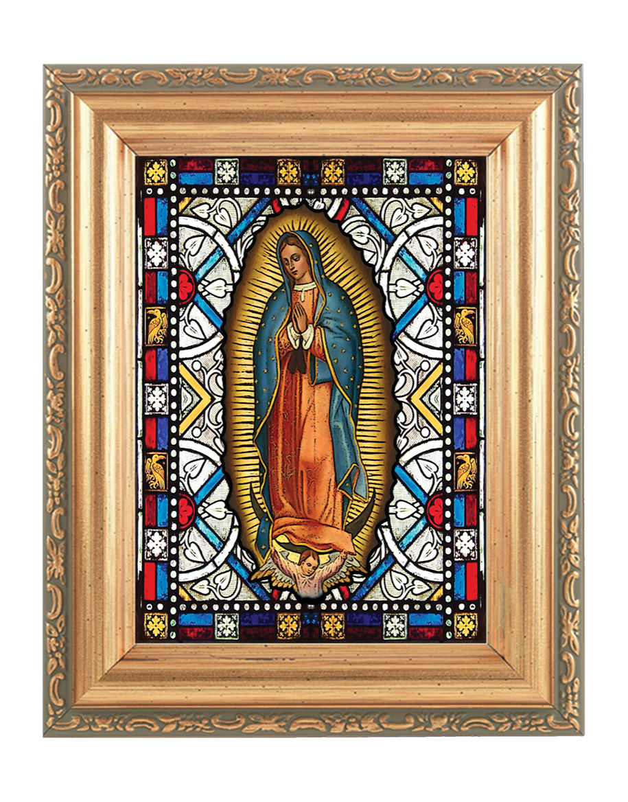 Our Lady of Guadalupe Gold Frame Stained Glass Effect