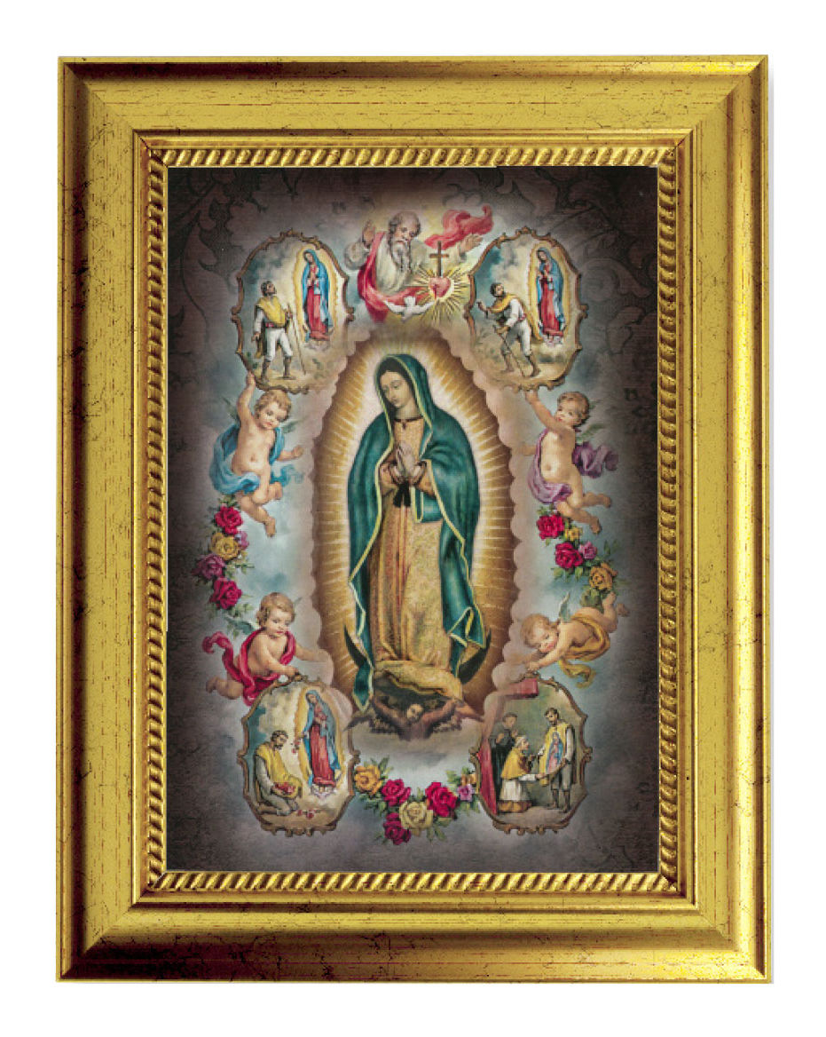 Our Lady of Guadalupe with Juan Diego 5x7 Print in Gold-Leaf Frame