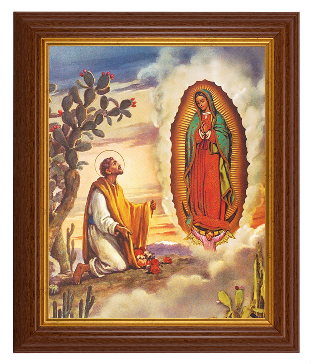 Our Lady of Guadalupe with Juan Diego 8x10 Textured Artboard Dark Walnut Frame
