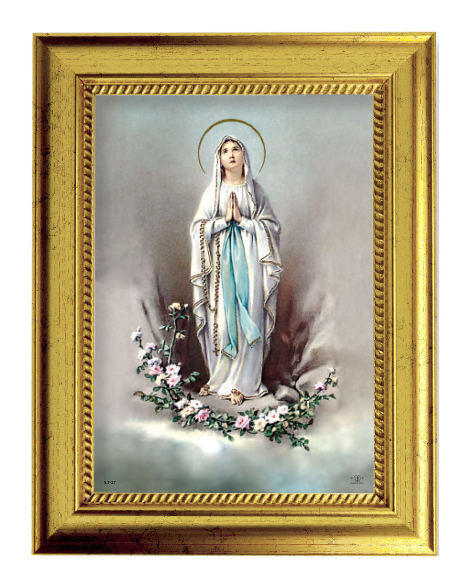 Our Lady of Lourdes 5x7 Print in Gold-Leaf Frame