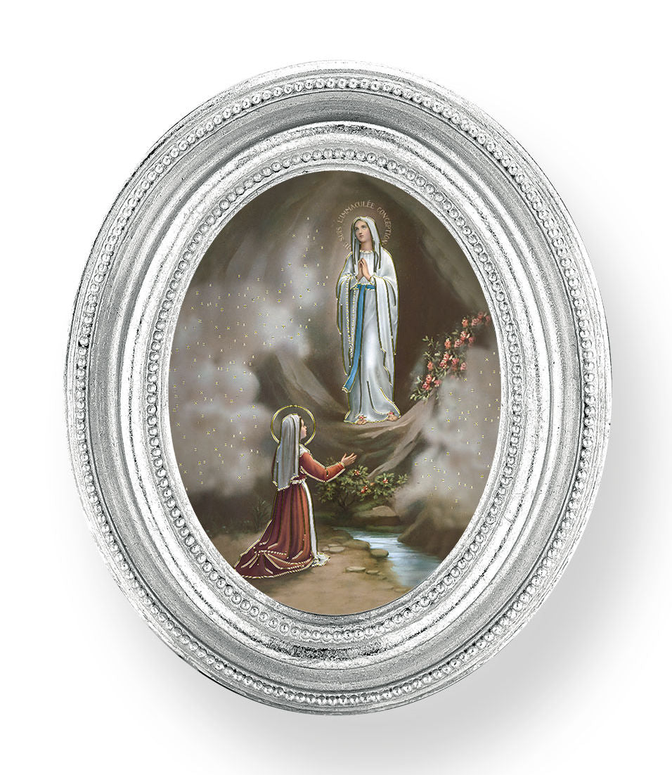 Our Lady of Lourdes Small 4.5 Inch Oval Framed Print