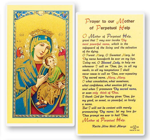 Our Lady of Perpetual Help Laminated Prayer Card