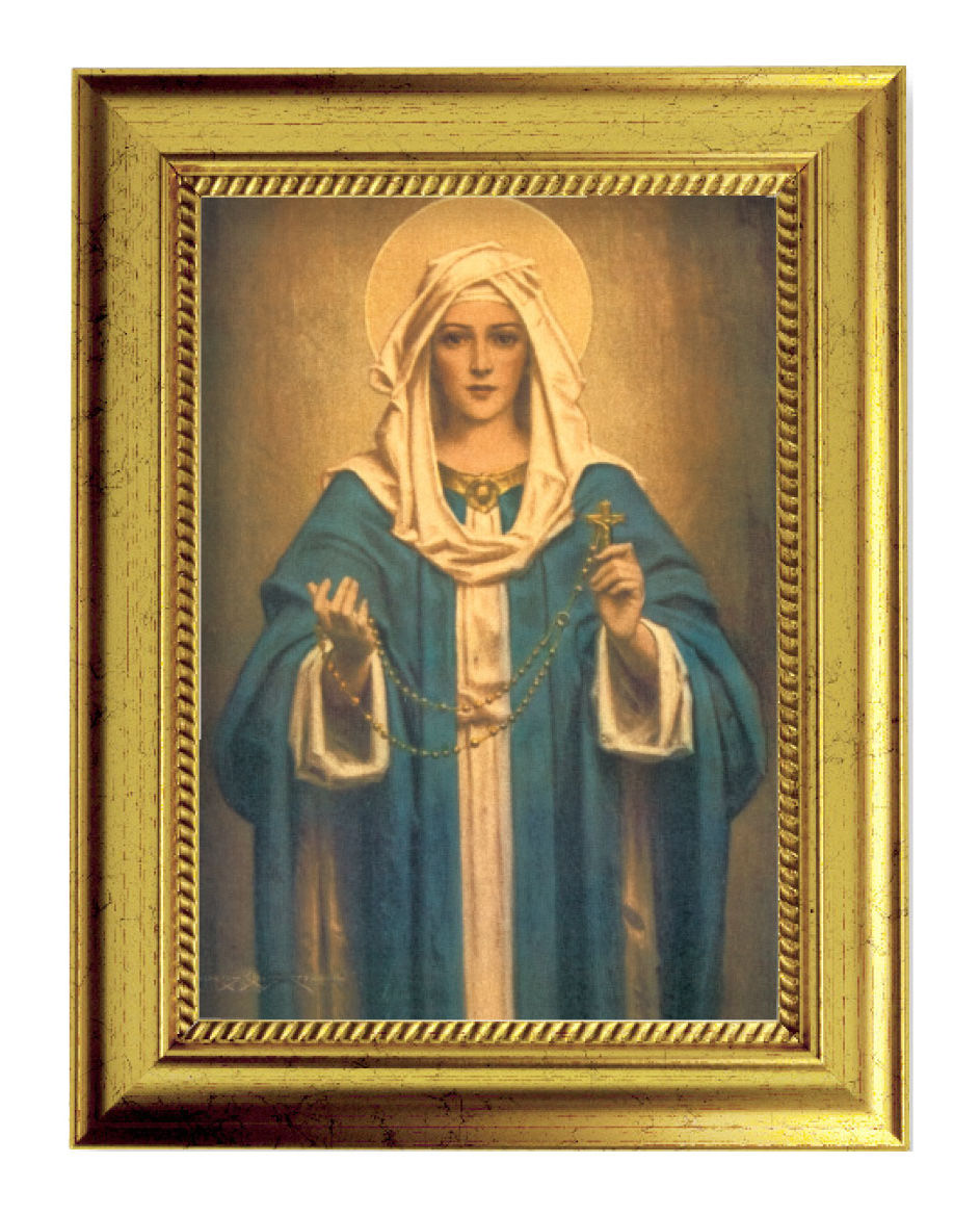 Our Lady of the Rosary 5x7 Print in Gold-Leaf Frame