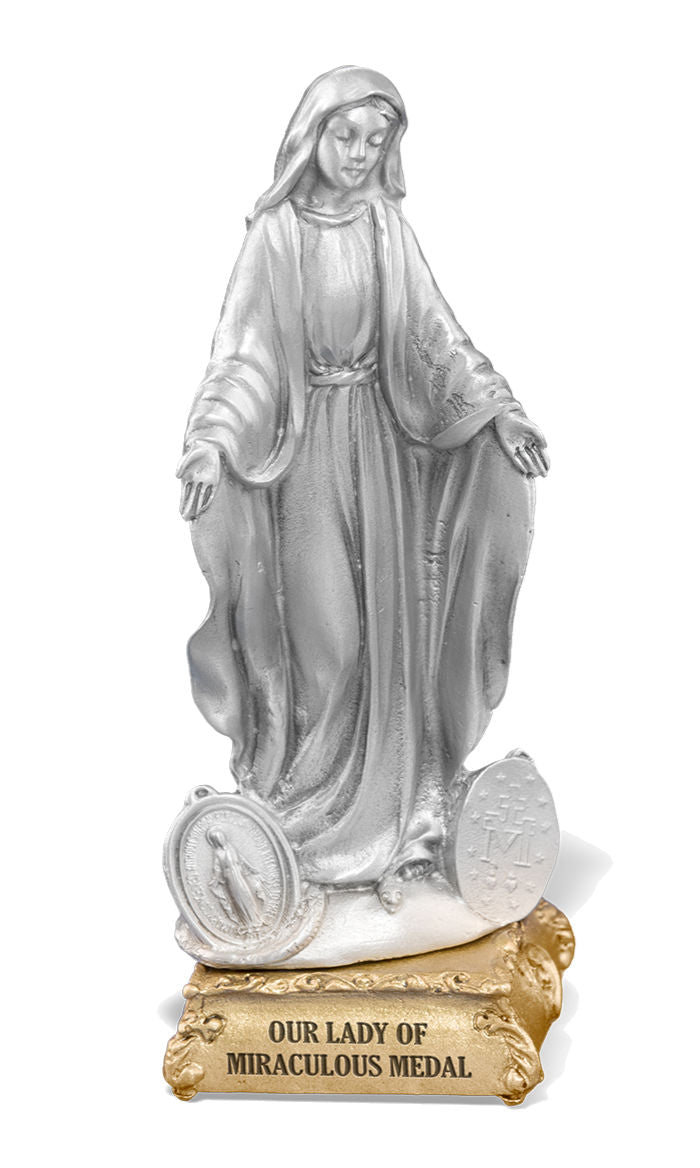 Our Lady of Miraculous Medal Pewter Statue 4 Inch