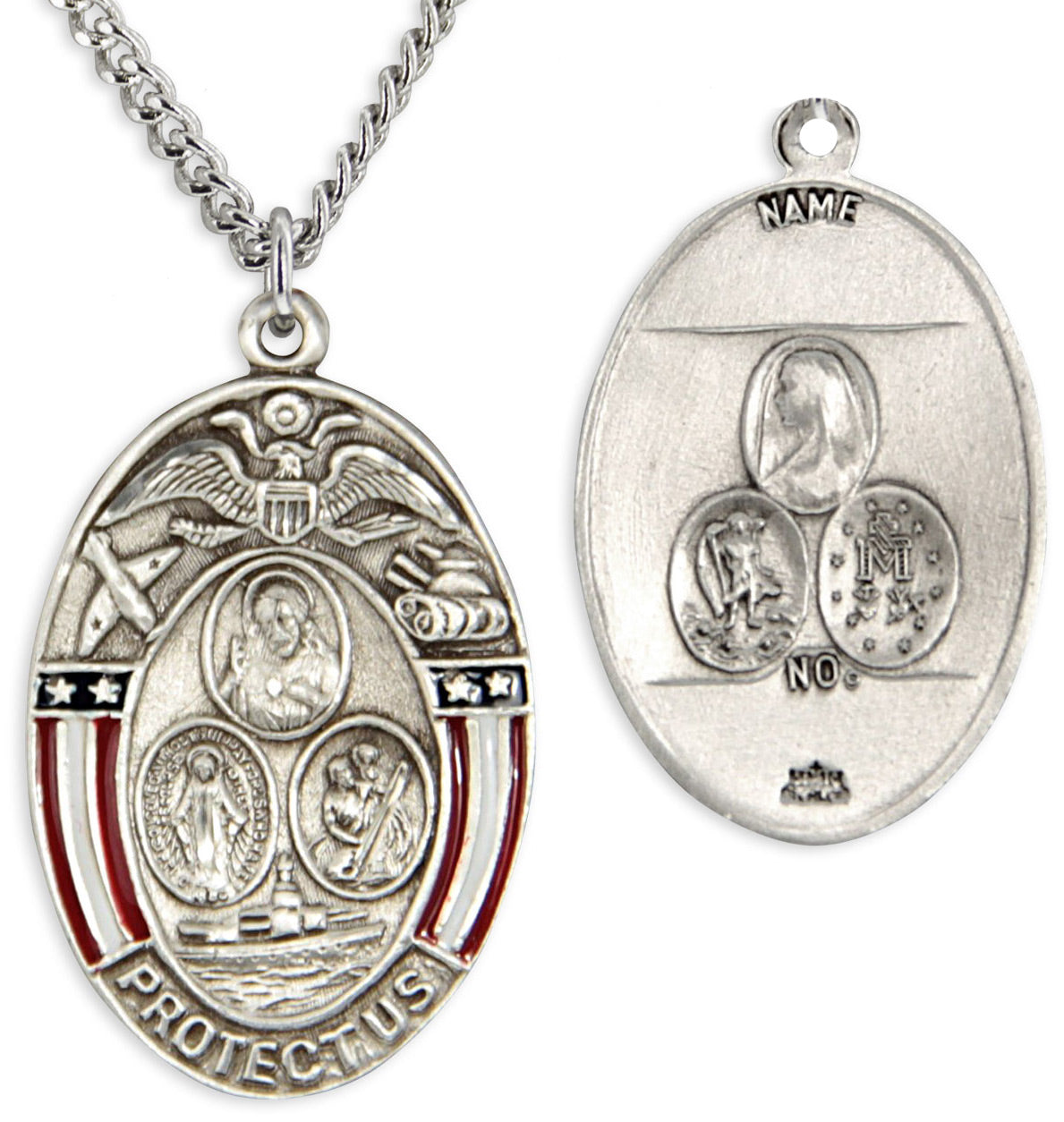 Oval Patriotic Land Air Sea Three Way Pendant